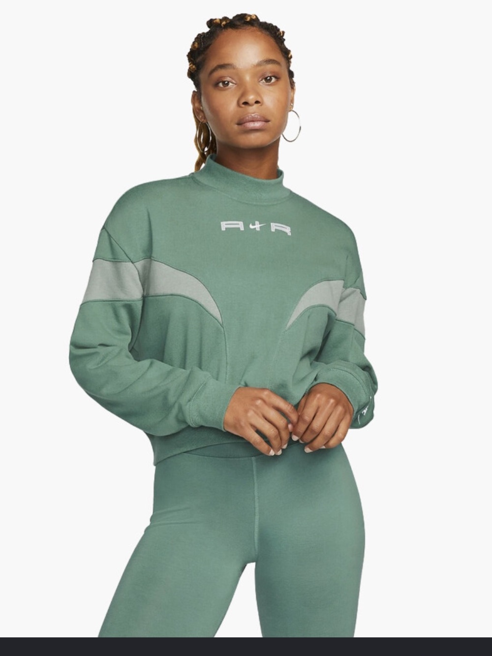 Vintage Nike Sage Green Mock-Neck Fleece Pullover with Light Gray Panels